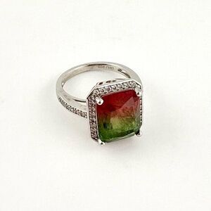 Watermelon Quartz Gemstone & Silver Ring EUC - Size 6.75